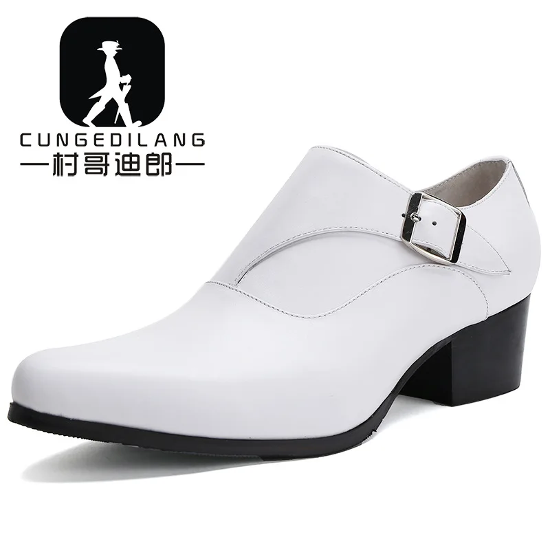 

Men Genuine Leather Oxford Shoes Breathable Pointed Toe High Heels Formal Business Prom Fashion White Dress Wedding Groom Shoes