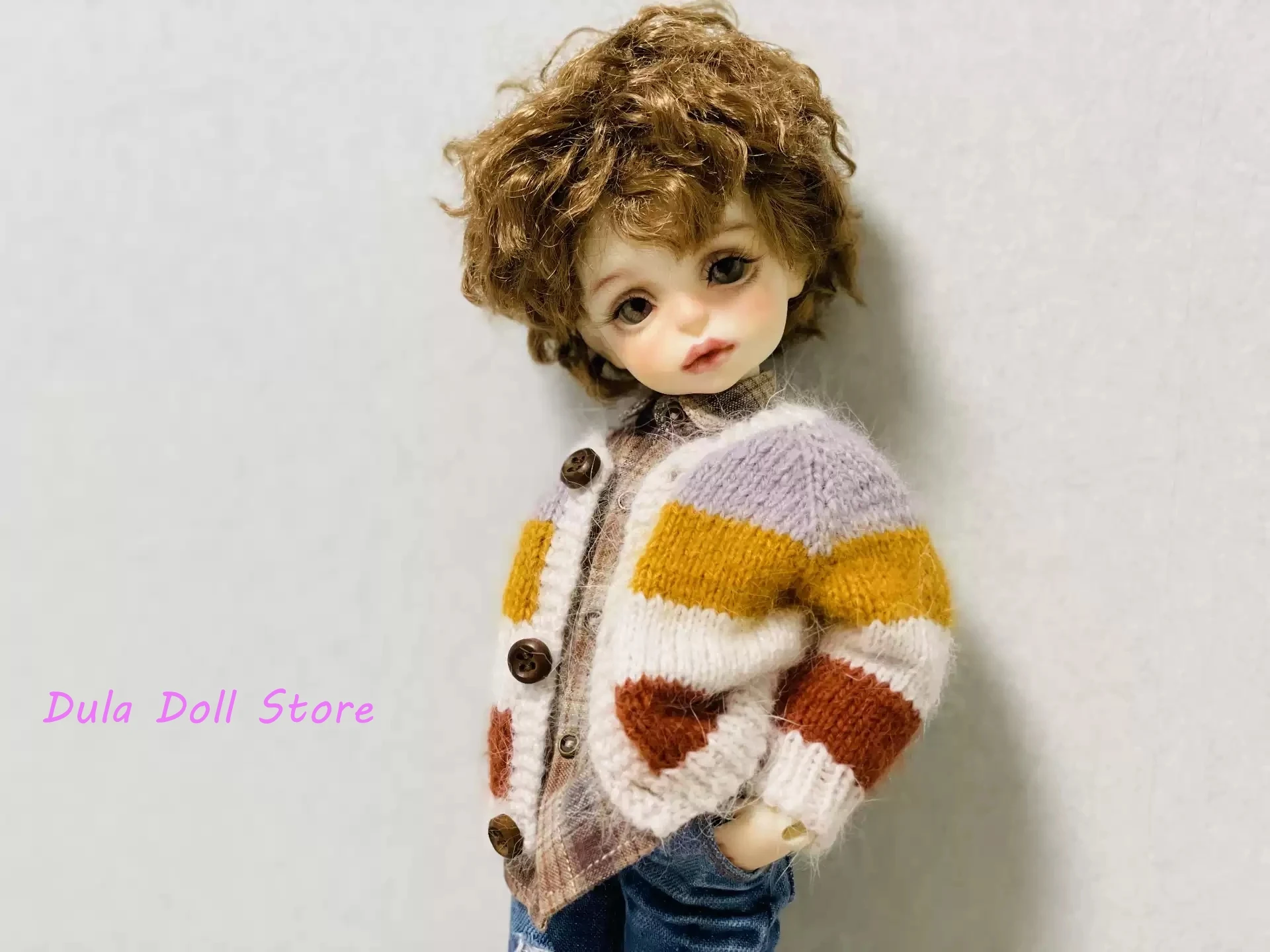 Dula Doll Clothes Rabbit fur striped sweater Blythe Qbaby ob24 ob22 1/6 6 points body doll