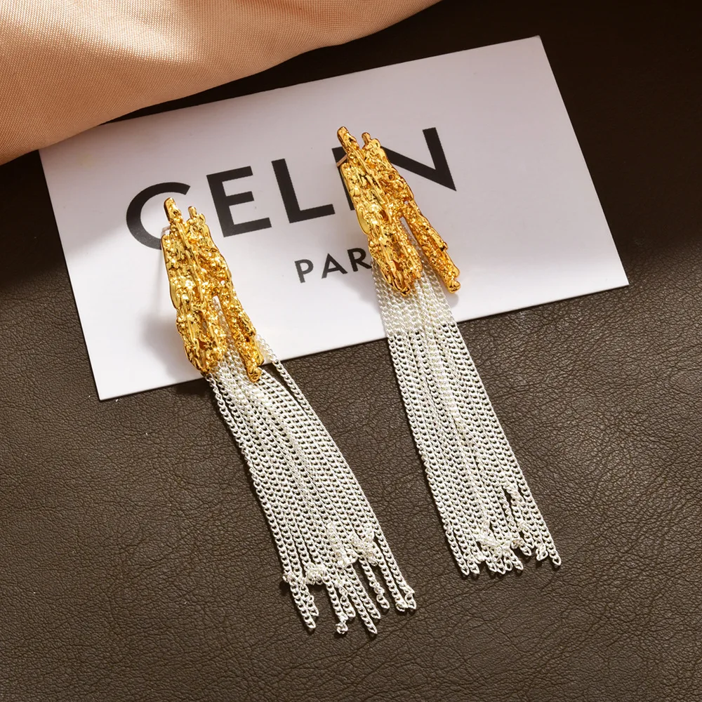 Unique Design Fashion Commute Irregular Pleated Long Chain Tassel Earrings Personalized Temperament Jewelry for Daily Wear Style