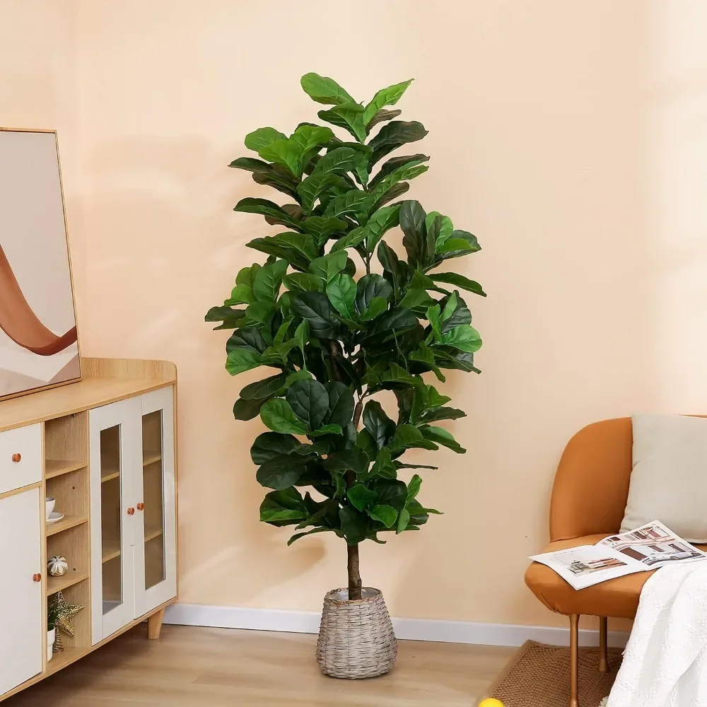 Leaf Fig Tree 6ft Tall Artificial Tree in Plastic Pot Fake Ficus Plants with Decorative  Leaves Faux Fig Trees for Home Office