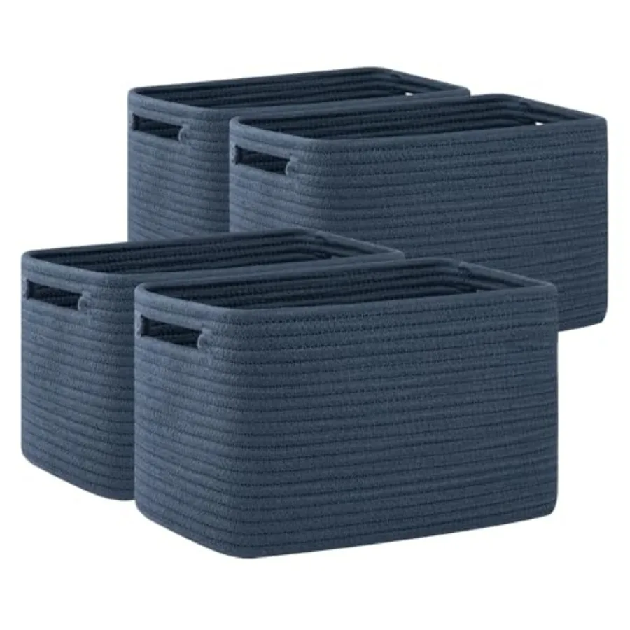 

4 Pack Storage Baskets for Organizing, Cube Storage Bins for Shelves, Rectangle Storage Baskets With Handles, Woven Baskets for