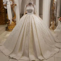 2025 Customized Ball Gown Wedding Dress Long Sleeves Pearl Sequin Crystal Plus Size Bridal Dresses Princess Wedding Gowns