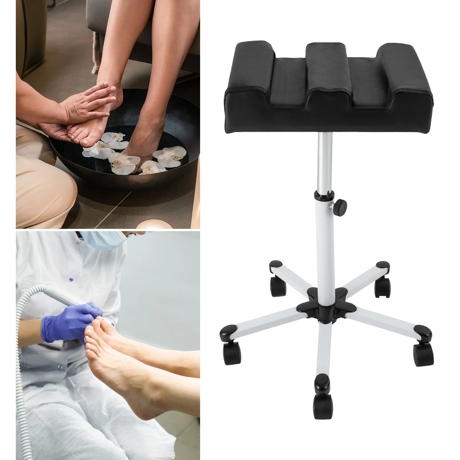 

Черный регулируемый стул для педикюра с универсальными колесами, высота 50-70 см, нагрузка до 5 кг, прямоугольная подставка для ног для маникюра