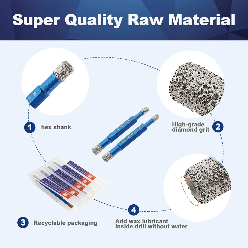 BRSCHNITT Dia6-8mm Dry Diamond Drill Core Bit Tile Cutter Drilling Bits Hex Shank For Granite Marble Masonry Tile Ceramic