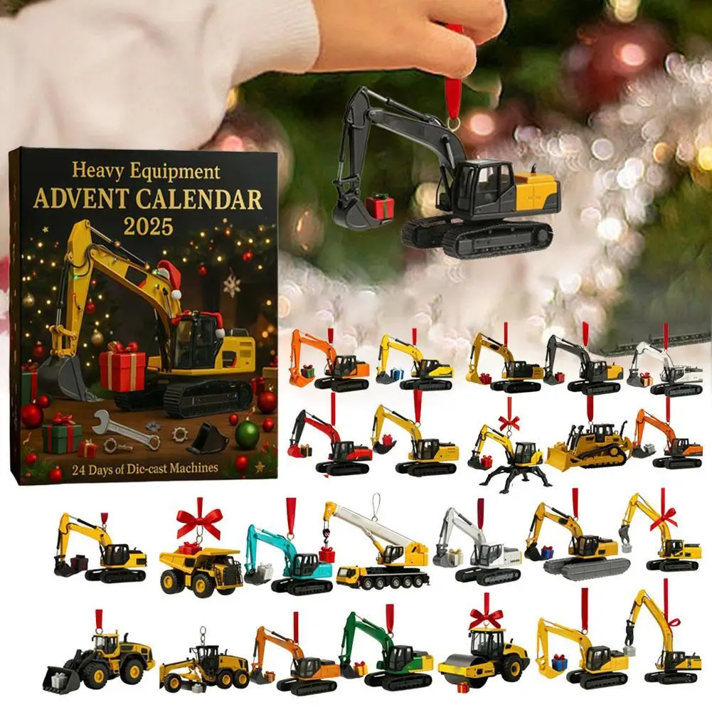 Calendrier de l'Avent pour équipement lourd, calendrier de l'avent pour pelle, décoration de bâtiment plat 2D, calendrier de compte à rebours de noël de 24 jours