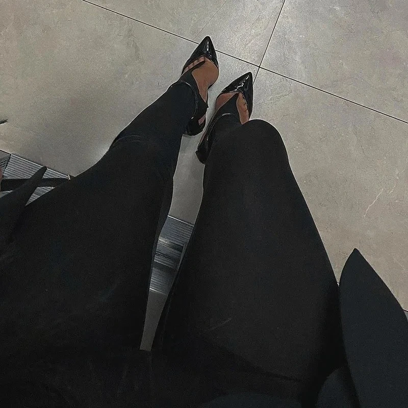 Fashionable winter black high waisted tight Y2K women's pants sexy shiny casual club 2025 tight pants