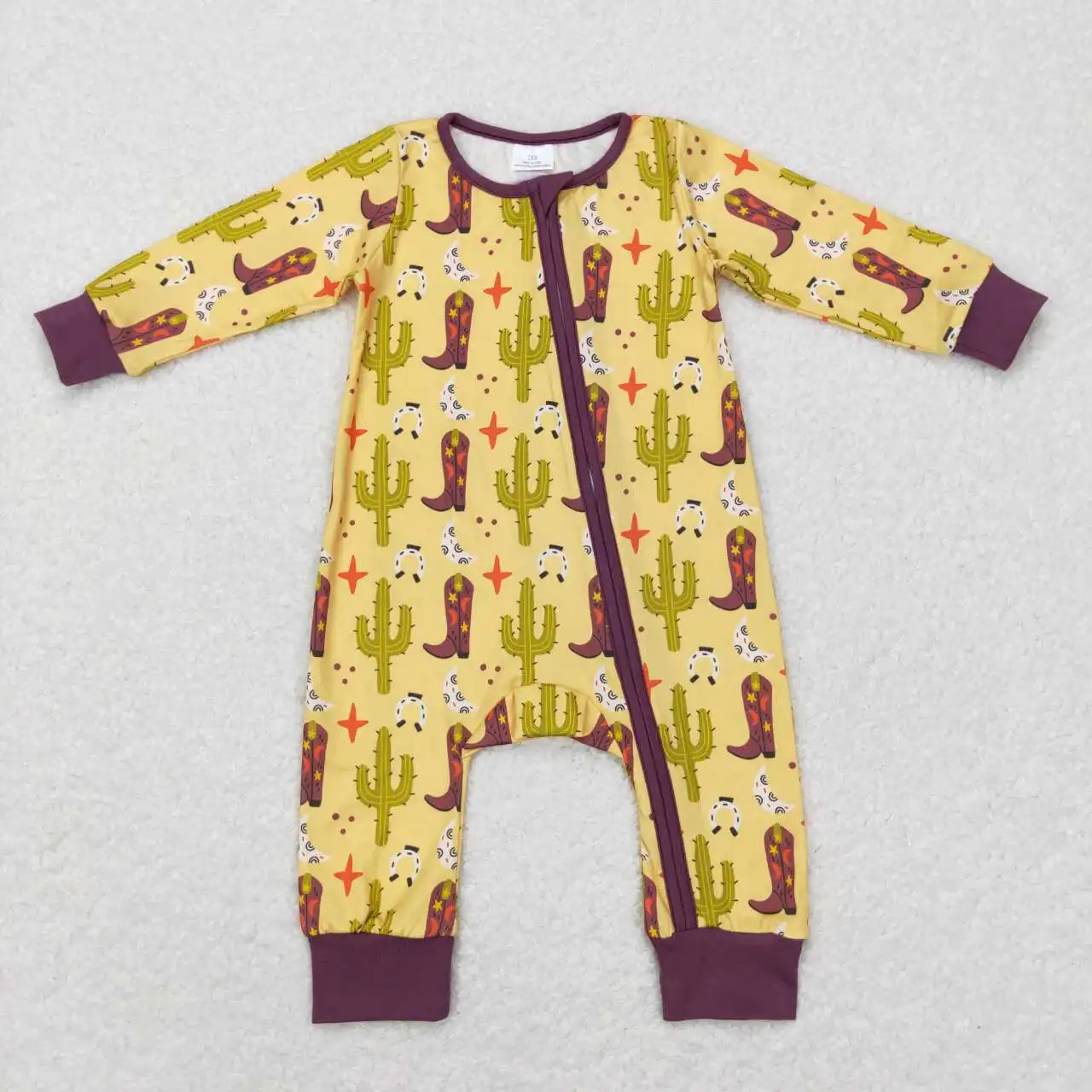 Wholesale hot sale baby kids clothes newborn toddler Boots Cactus Star Moon Yellow zipper long-sleeved onesie rompers