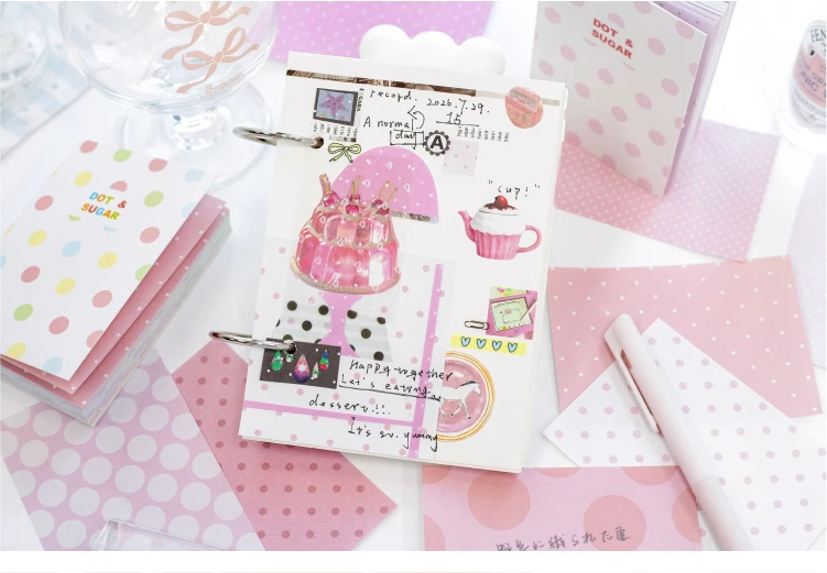 Journal GO 200 Seiten Punktemuster und Zucker-Motiv Notizbuch Niedliches Polka-Dot-Muster Dekoratives Papierblock für Journaling und Scrapbooking – Detail 14