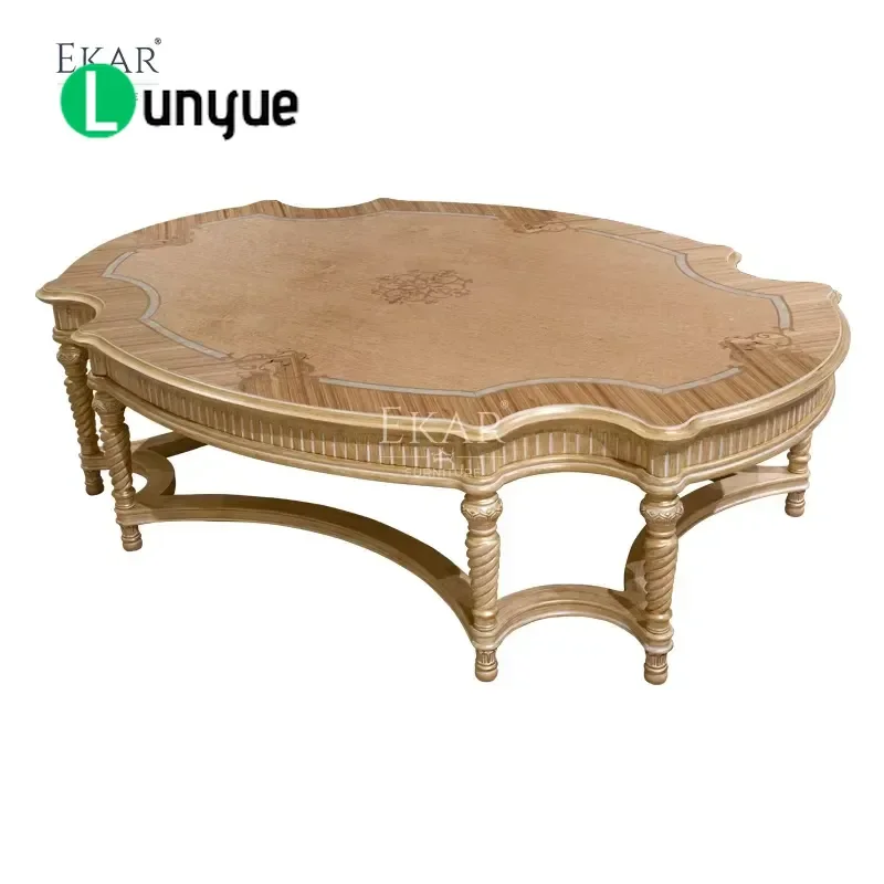 French Classic Carved Coffee Table Solid Wood Base Elegant Living Room Furniture Durable Handcrafted Design Home Decor