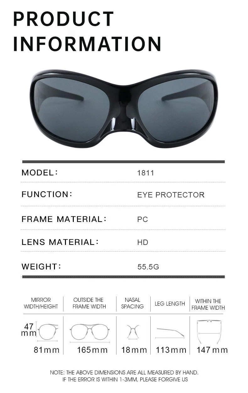 Übergroße Y2K-Punk-Sonnenbrille für Damen, 2026, Luxusmarke, Warp Around, Steampunk-Sonnenbrille für Damen, Shades, Vintage-Brillen, UV400 – Detail 6