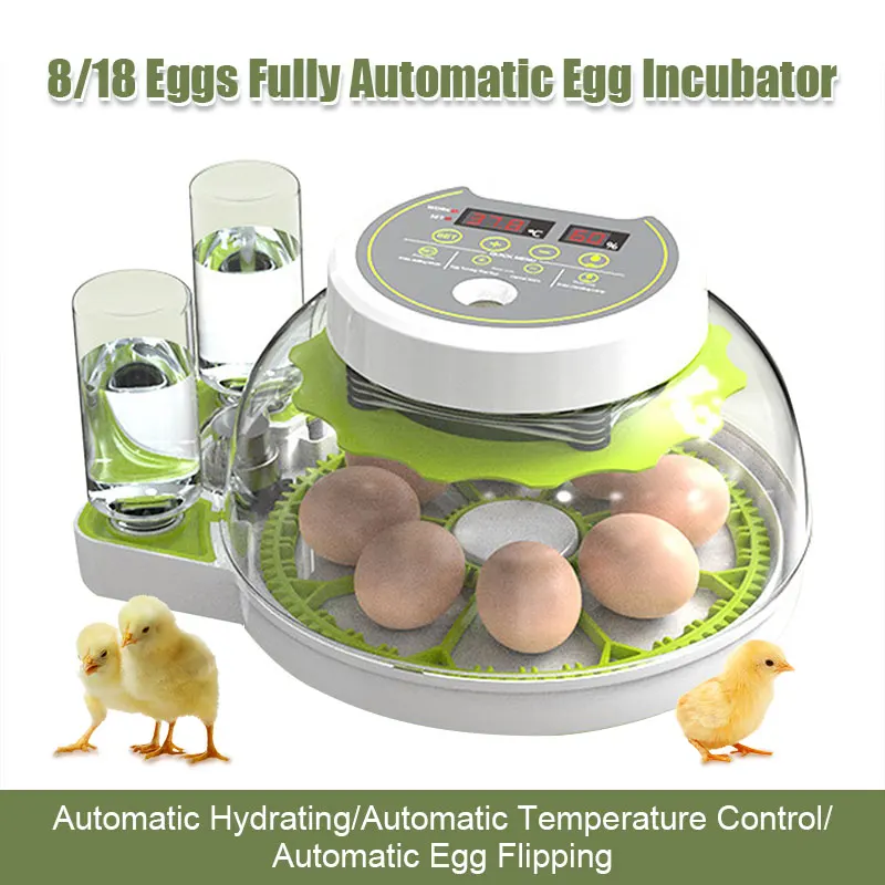 8/18 Eggs Automatic Egg Incubator Poultry Hatching Machine Temperature Humidity Control Noiseless Egg Incubator For Home EU Plug