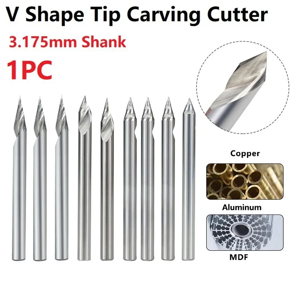 3.175mm Shank V Shape Tip Carving Cutter 20 30 45 60 Degrees Milling Cutter Tungsten Carbide Router Bit PCB 3D Engraving Bits