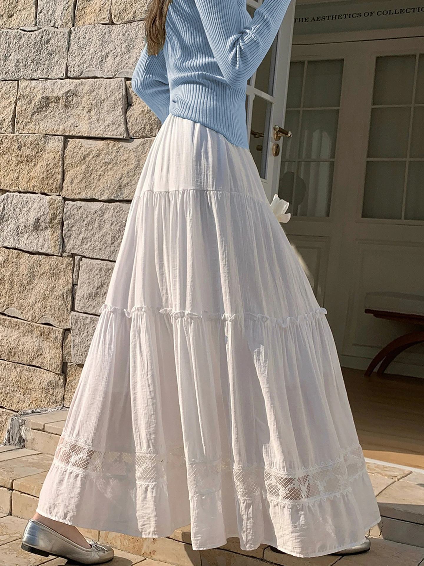 

Emily Clud Recommended Lace Trim f Skirt Women's Spring Summer High Waist A-Line Long Skirt Drifting Sle Casual Wear