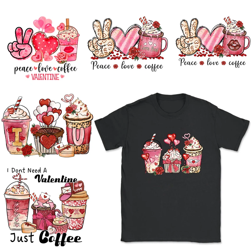 Valentine's Day Drink Theme Iron On Transfer Clothing Fashion Gril Heat DTF Transfer Sticker T Shirts Print Patches Hot Sale