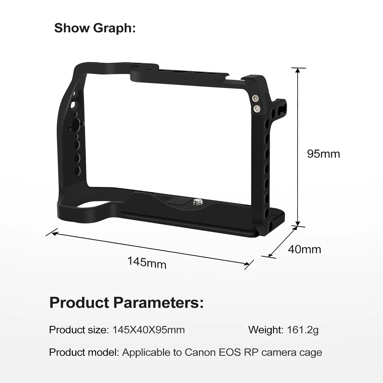 Camera Cage for Canon EOS RP Camera Video Shoot Stabilizer Cage Frame Rig with ARRI 1/4 3/8 Holes for LED Light Tripod