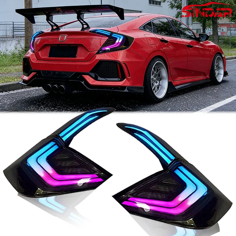 

SINDAR Авто RGB Задние фонари Аксессуары для Honda Civic 2016-2021 Седан 10-го поколения, OE Style Новый дизайн 24 В Автомобильные светодиодные задние фонари Запчасти