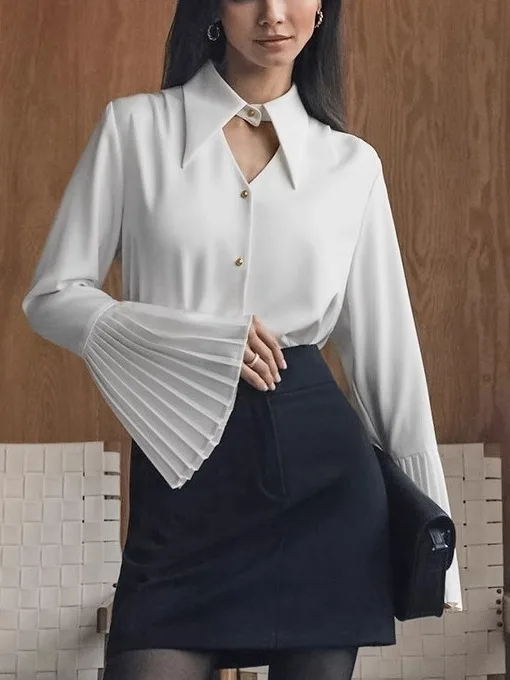 

Slim Fit Hollow Collar Casual irt for Women Long Sve Bell Sve Regular Thin Summer New Sle Chinese Production