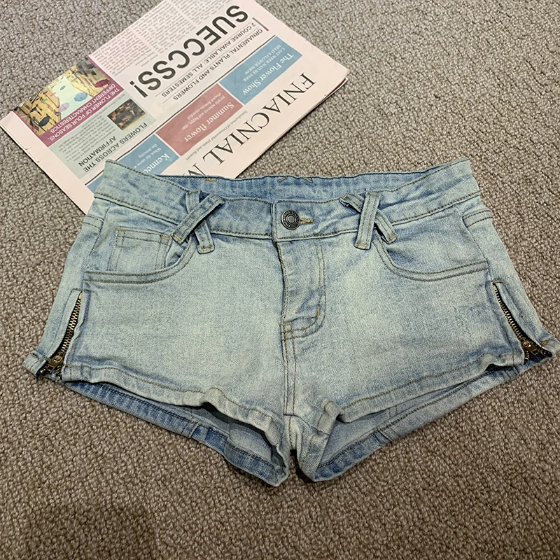 Sexy Low Waist Jeans Denim Shorts For Women Beach Skinny Mini Ultra Shorts Femininos Clubwear Side Zipper Slits Y2k Short Femme