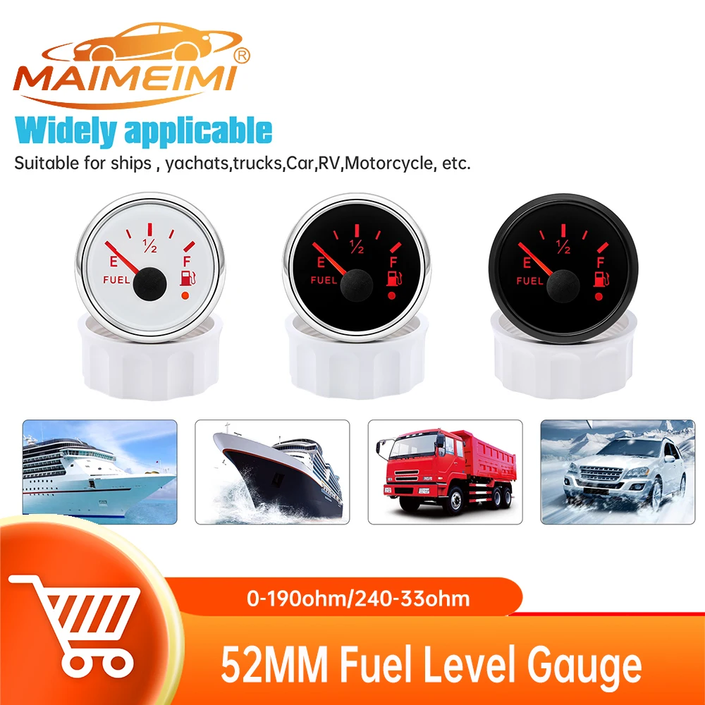 0-190Ohm/240-33ohm Fuel Level Gauge 7 Color LED Fuel Tank Level Gauge with Alarm Light for Marine Car RV Camper Yacht