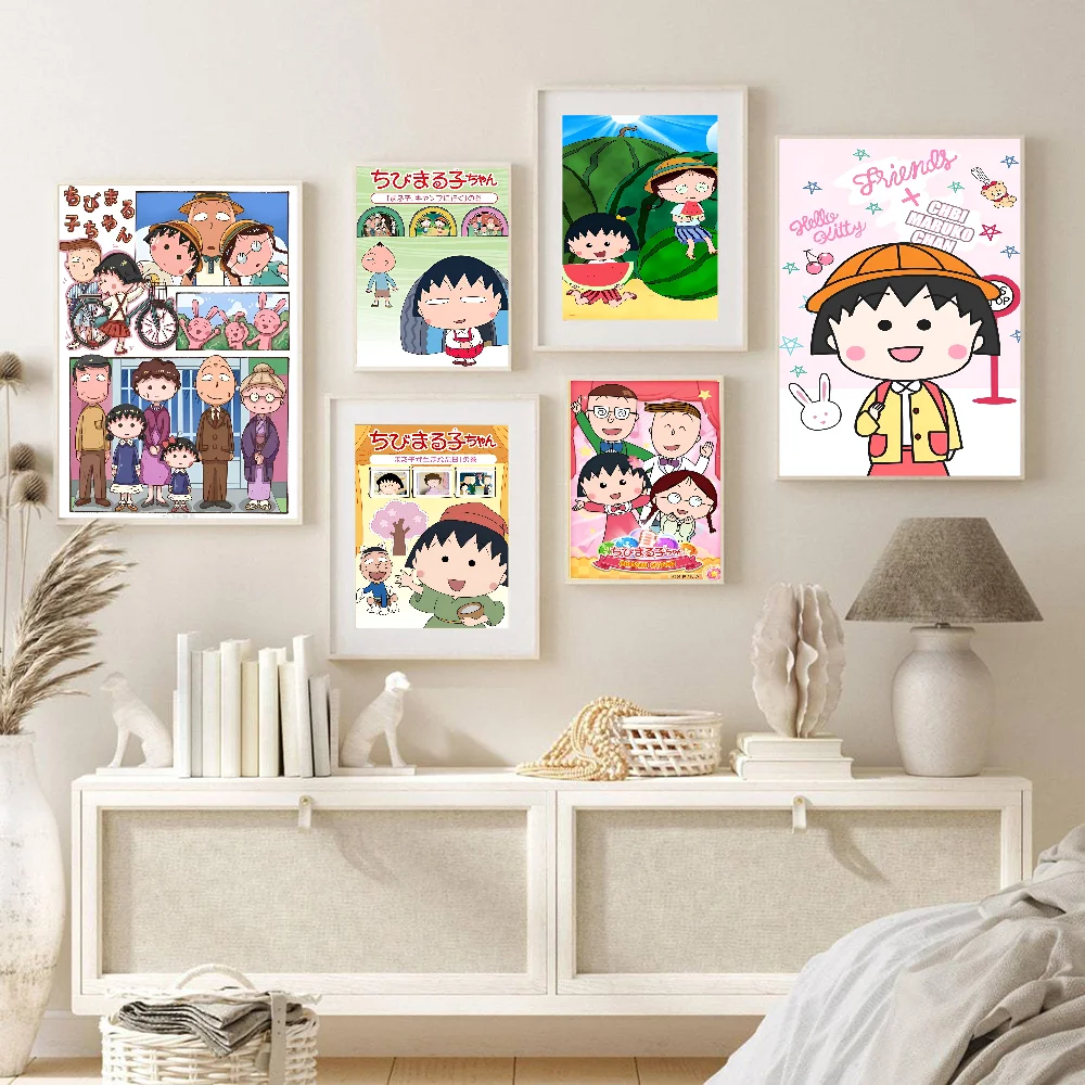 Cartoon Chibi Maruko Chan Movie Sticky Posters Retro Kraft Paper Sticker DIY Room Bar Cafe Aesthetic Art Wall Painting