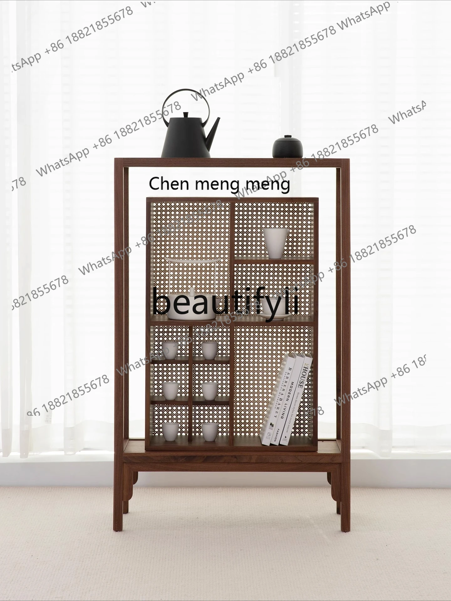 

X Modern Black Walnut Solid Wood Storage Rack New Chinese Style Storage Cabinet Tea Display Cabinet
