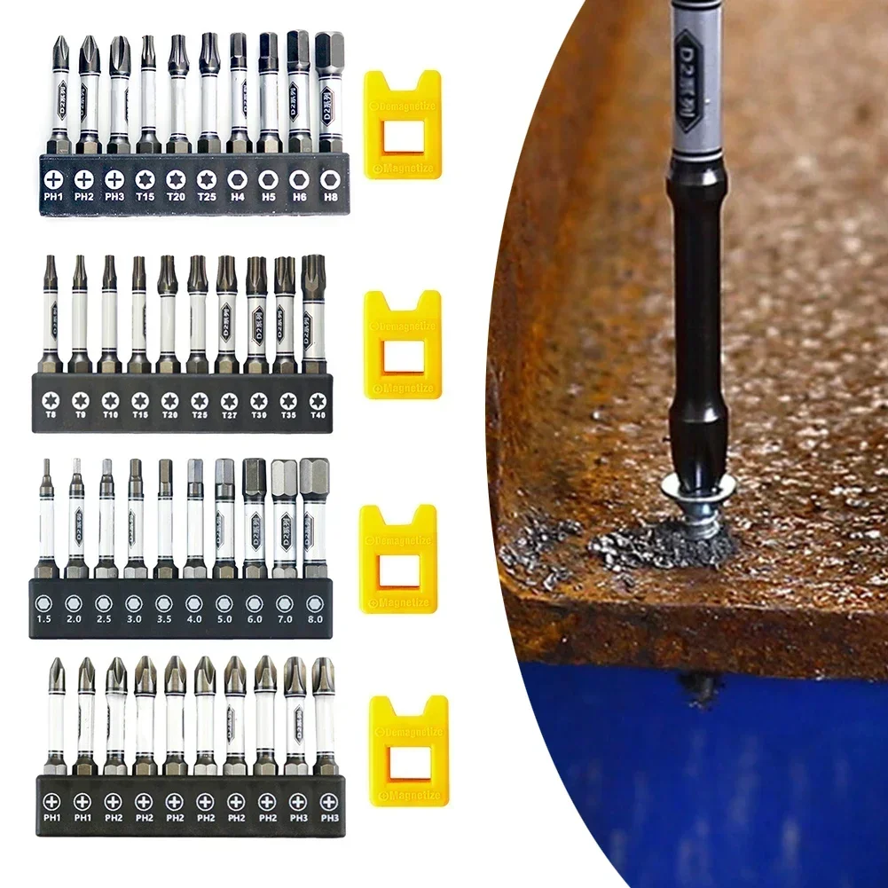 10pcs Screwdriver Bits With 2 In 1 Magnetizer Set Cross Hex Torx Mix Impact Screwdriver Bits Hex Shank Electric Screw Drivers