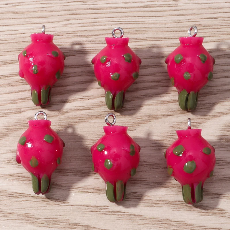 10pcs 14x27mm Cute Resin Fruit Pitaya Charms Pendants for Jewelry Making Necklaces Earrings Bracelets DIY Crafts Accessories