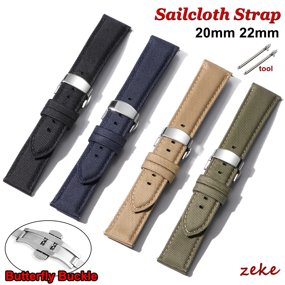 Waterproof Sailcloth Watch Band 20mm 22mm Quick Release Watch Strap Durable Nylon Wristband Sports Deployment Buckle Bracelet