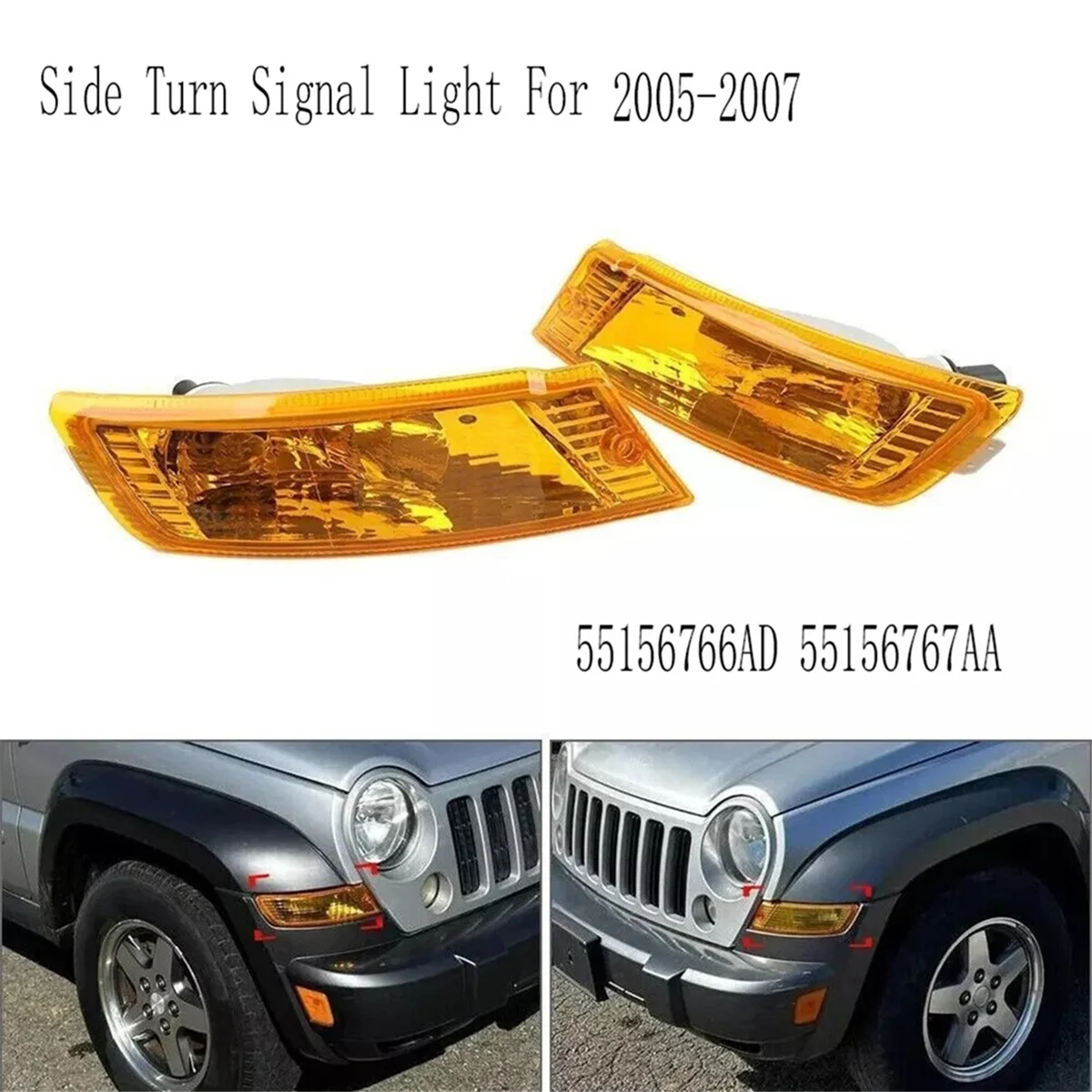 

#47U Automotive Parts & Accessories,Side Turn Signal Light Side Marker Indicator 55156766AD 55156767AA,Yellow