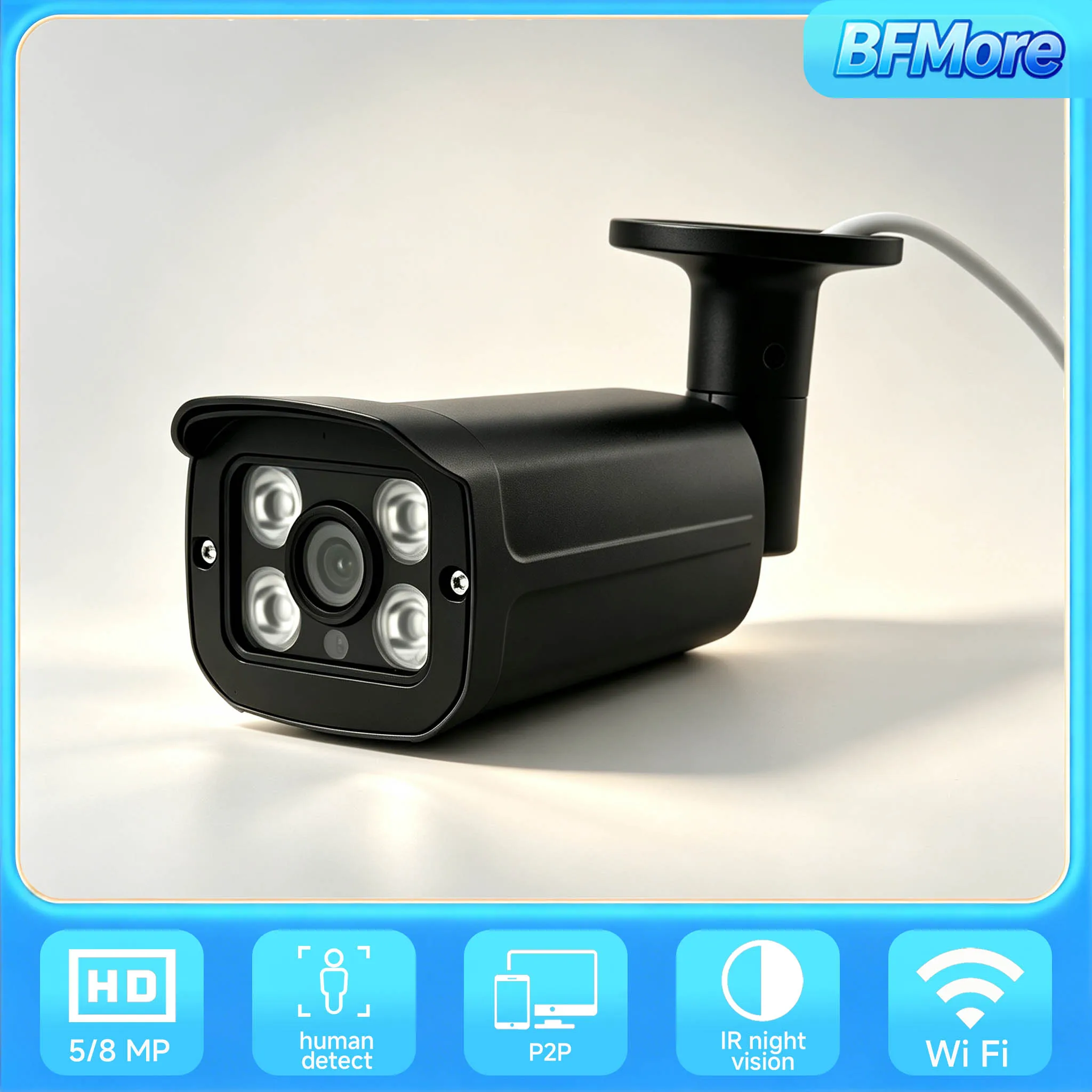 BFMore 4K 8MP WiFi Security камера Ultra-Wide-Angle 3.6MM ONVIF IP66 Outdoor камера IR30M Night Vision 2MP 5MP Built-in Mic