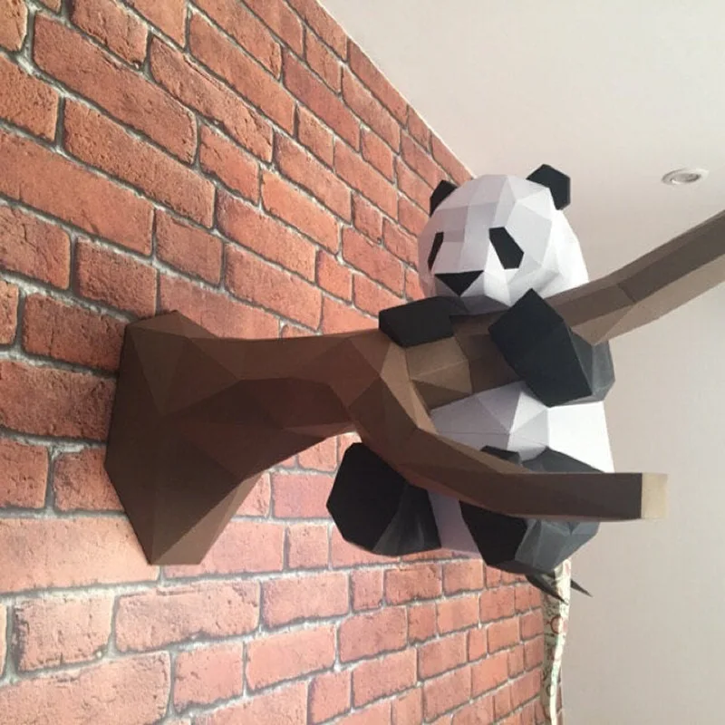 55cm high panda on tree3D Animal Sculpture panda Papercraft bedroom Living Room handmade DIY Geometric origami model