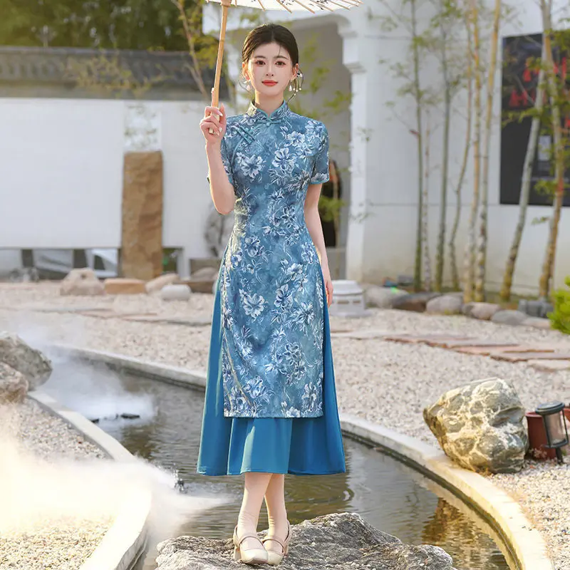 

Spring Summer Blue New Chinese Suzhou Qipao Improved Young Style 2026 New Female Qipao Dress