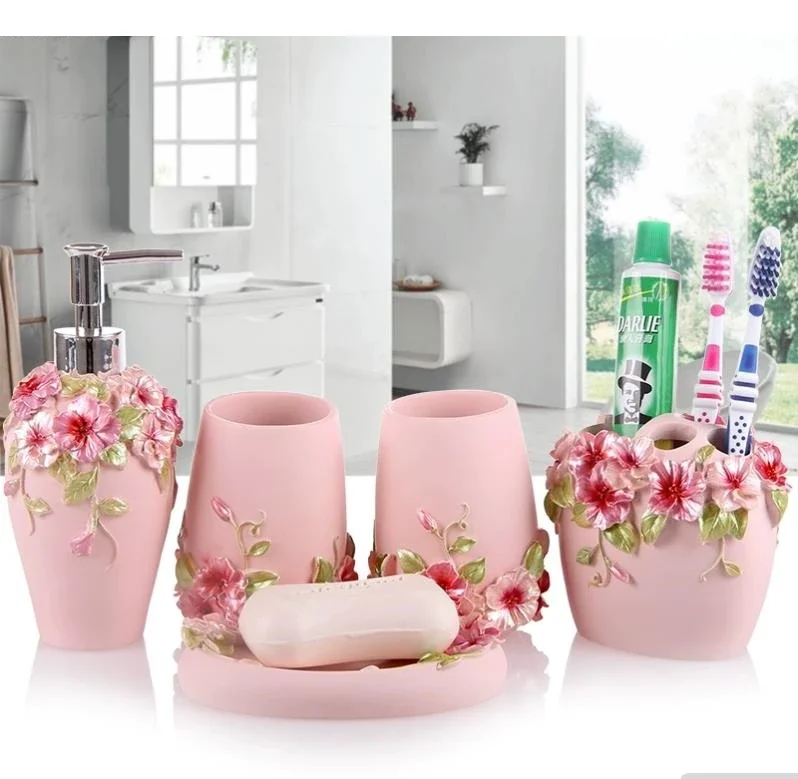 Resin Bathroom Accessories Set Lotion Bottle Toothbrush Holder Mouthwash Cup Soap Box Storage Tray Household Supplies