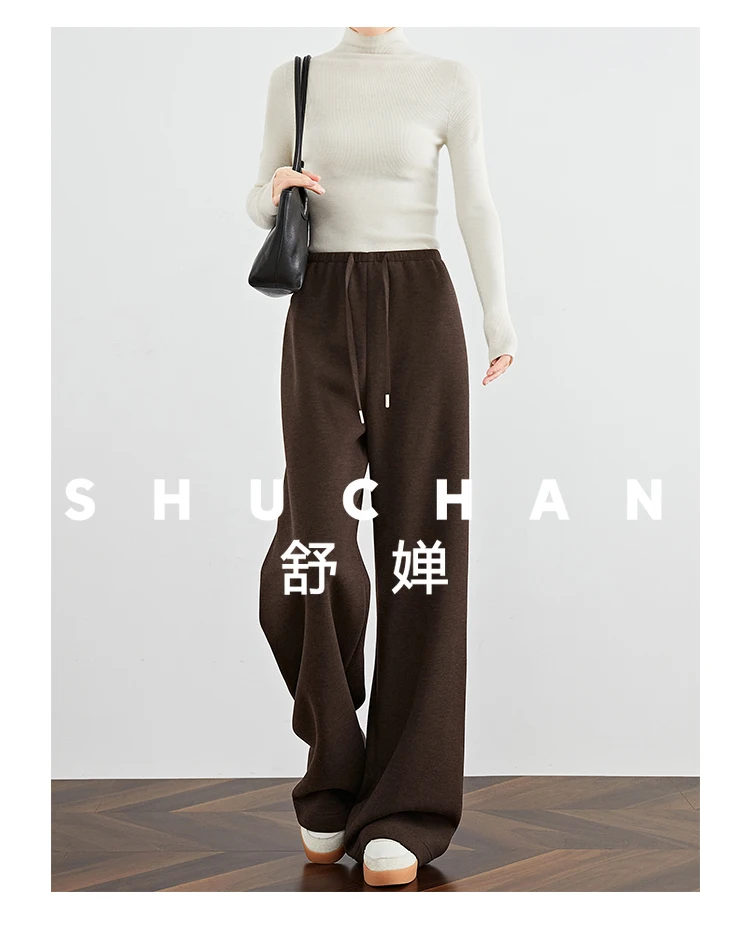 [سراويل طويلة الساق] سراويل شتوية سميكة واسعة الساق طويلة ممتدة مستقيمة غير رسمية لتطهير الأرضيات للنساء