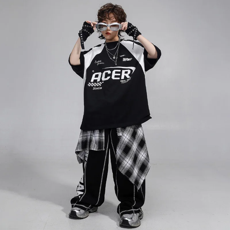 

Модная одежда для уличных танцев, свободная одежда для мальчиков и девочек в стиле хип-хоп, детская модная брендовая сценическая одежда свободного размера