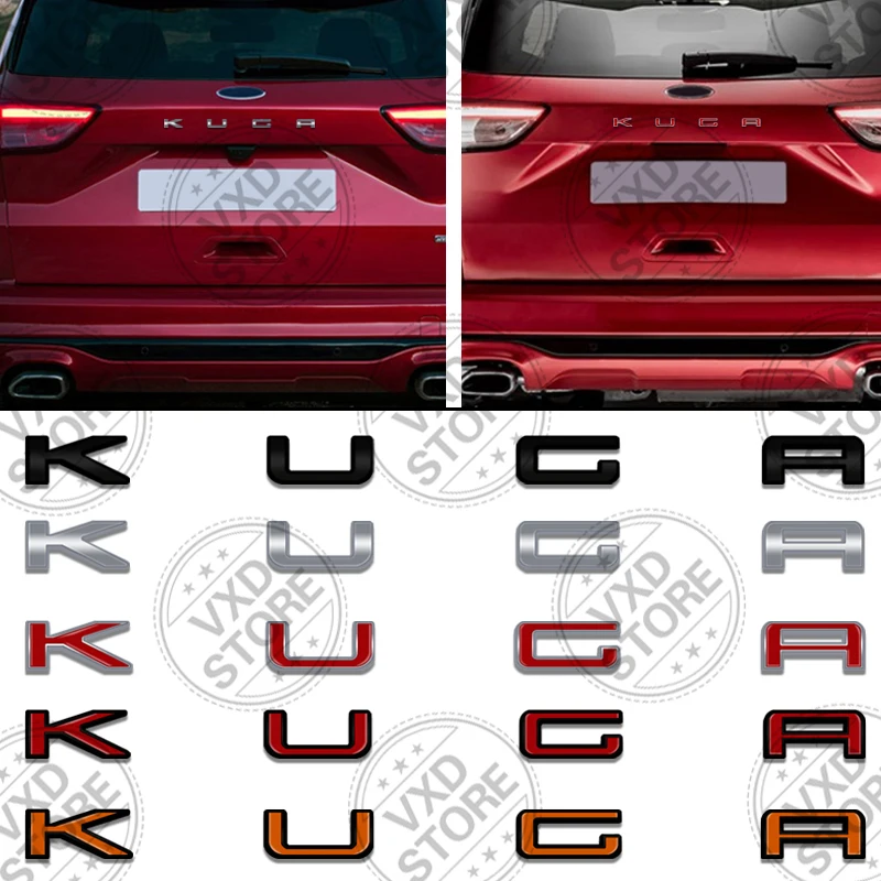 For Ford KUGA Lettering Car 3D Metal Letters Logo Badge Decals Sticker Car Auto Rear Trunk Alphabet Emblem Styling Stickers