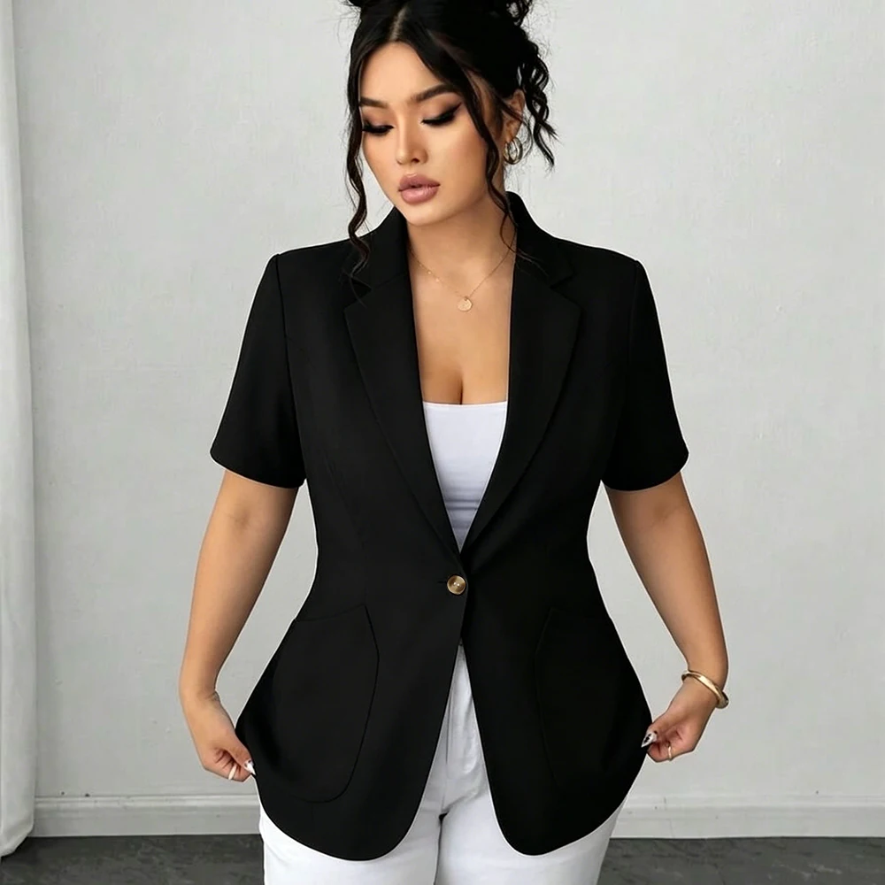

Plus Size Spring Autumn Women Short Elegant Suit Casual Fashion Solid Cardigan Coat Office Lady Outwear Tops