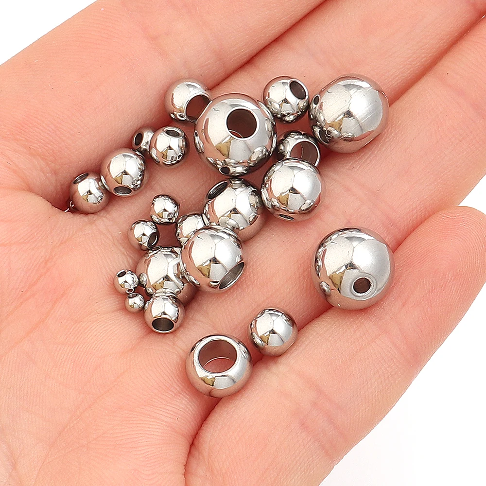 10-100 Stück hochwertige Edelstahlperlen für die Schmuckherstellung, lose Abstandshalter-Rundperlen, DIY-Armband, Halskette, Großhandel, 2-10 mm – Detail 4