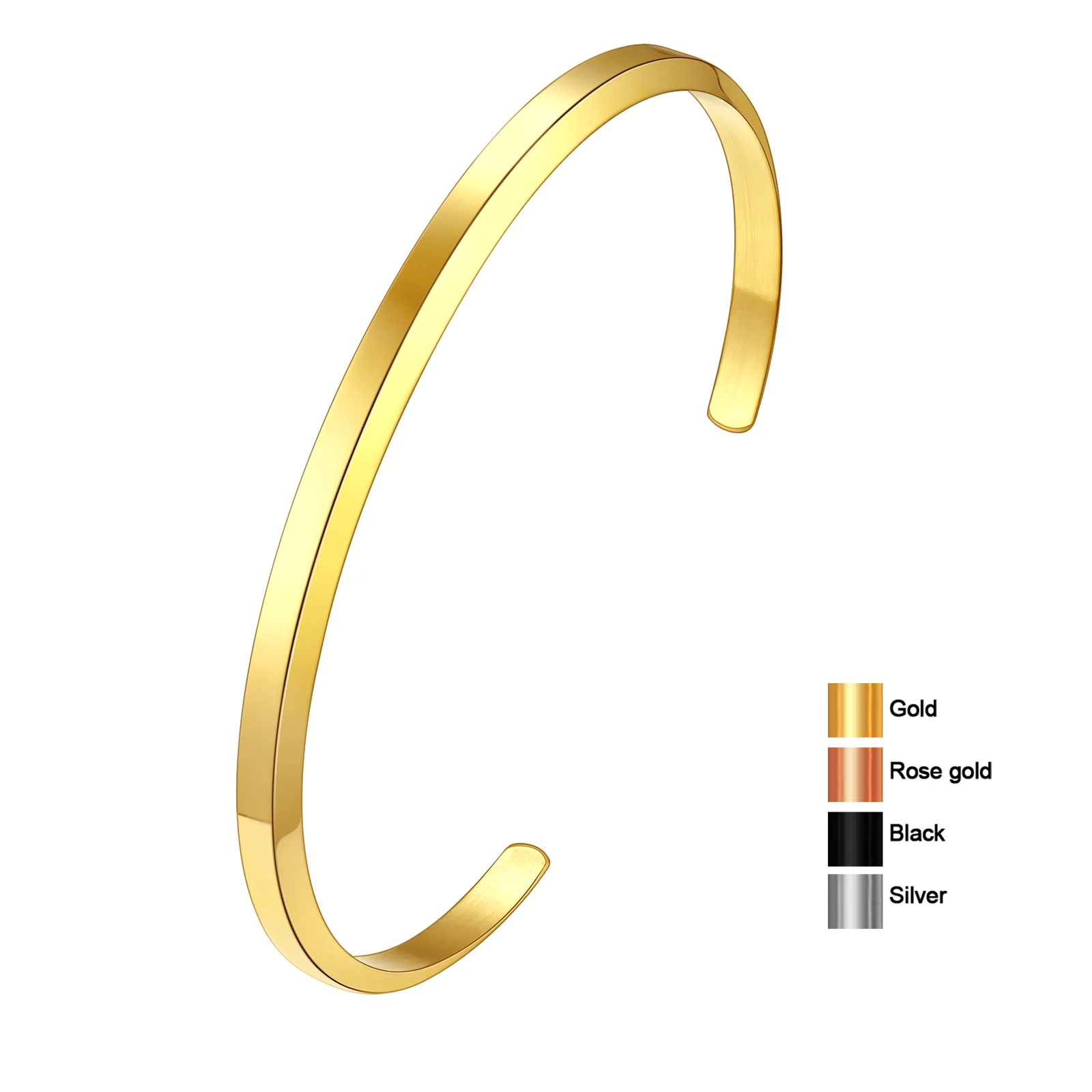 U7 ステンレス鋼バーバンドオープンバングルカフ 55/65 ミリメートルサイズ S/L 18 K ゴールドカラーブラックシンプルな BFF カップルデイリージュエリーギフト QC24