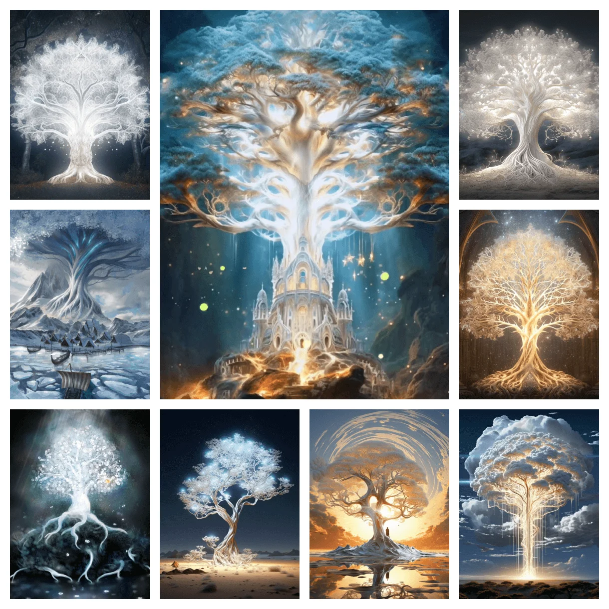 

AB Diamond Painting Dreamy White Brilliant Tree Jewelry Cross Stitch Landscape Full Diamond Mosaic Embroidery Home Decor Art