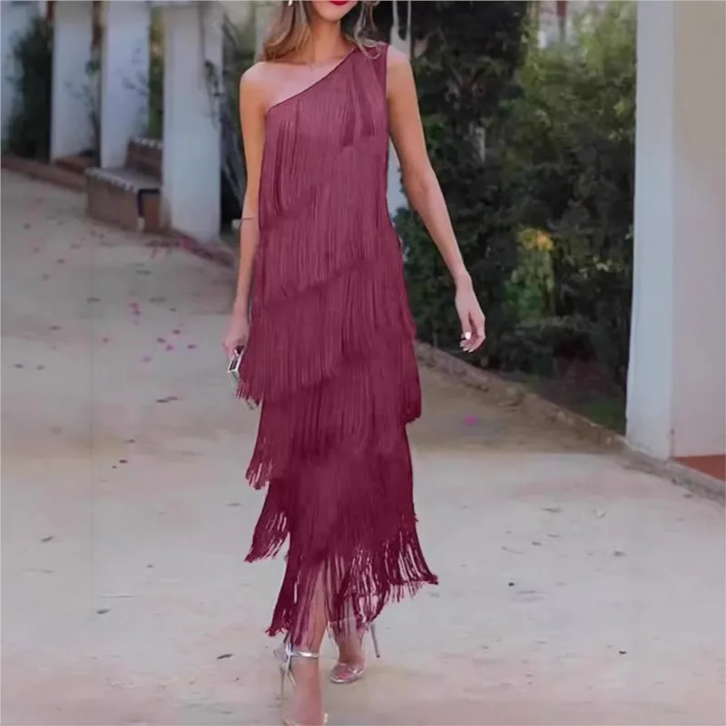 Nowa seksowna sukienka damska z frędzlami, odkrywająca ramiona, asymetryczna, nowa kolekcja wiosna-lato, sukienki boho na studniówkę i imprezy dla kobiet.