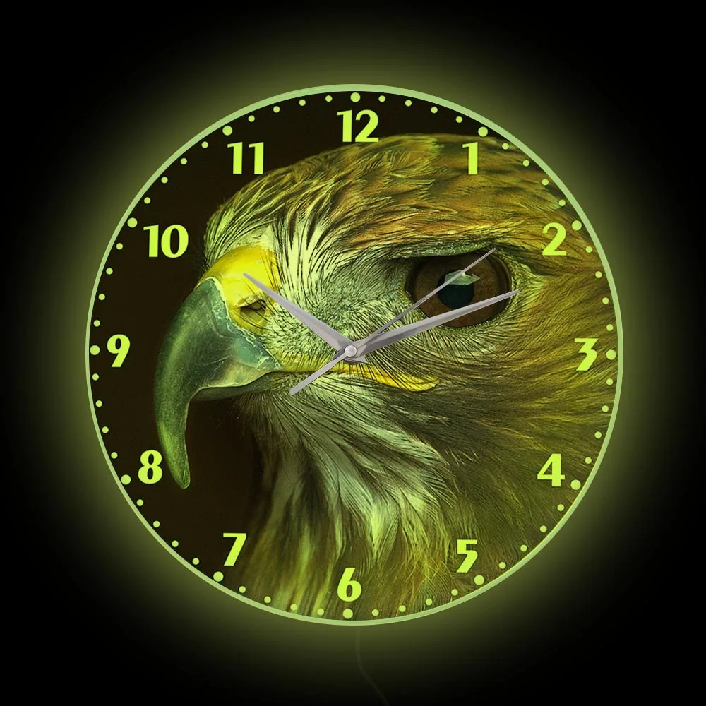 Golden Eagle LED Wall Clock With Backlight Aquila Chrysaetos Home Decor Nature Hawk Sky Raptor Bird Luminous Glowing Wall Watch