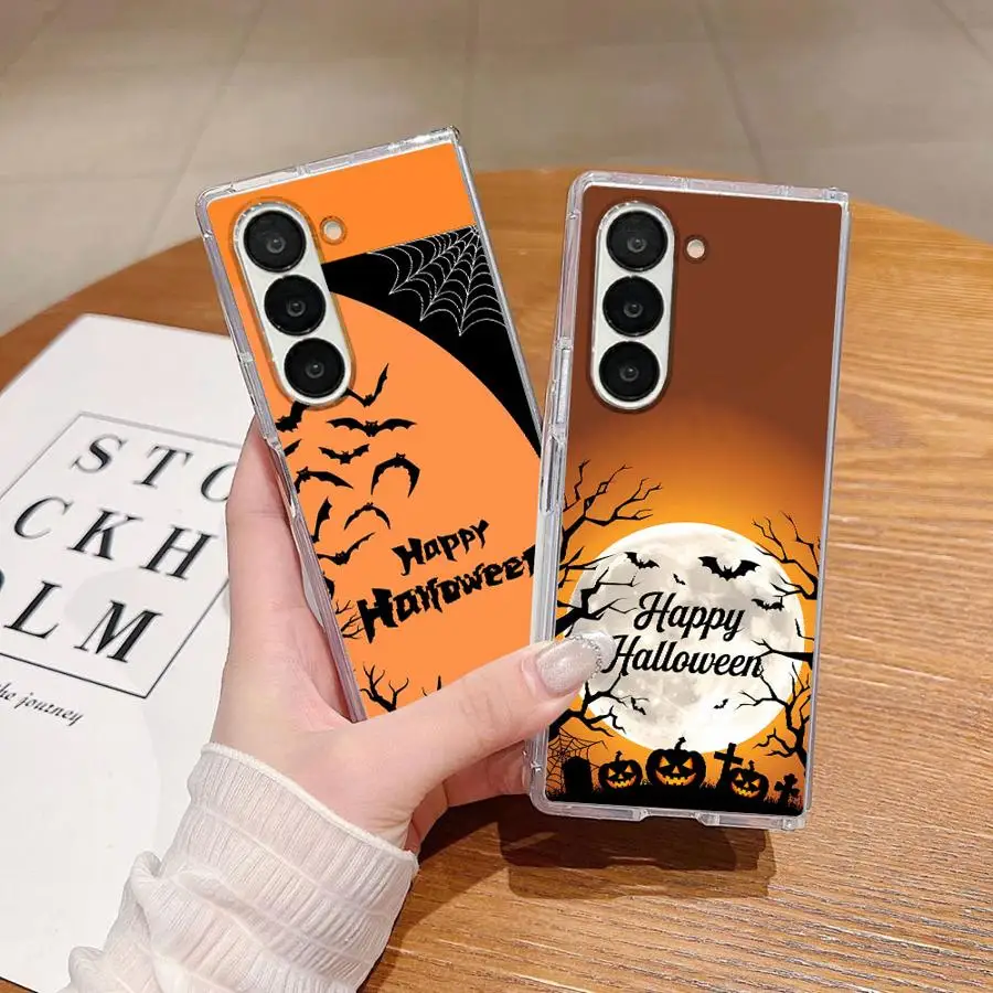 Moon Bat Pumpkin Case for Samsung Galaxy Z Fold 8 Z Fold 4 Z Fold 7 Z Fold 3 5G Z Fold 8 Ultra Z Fold 6 Z Fold 5 Transparent