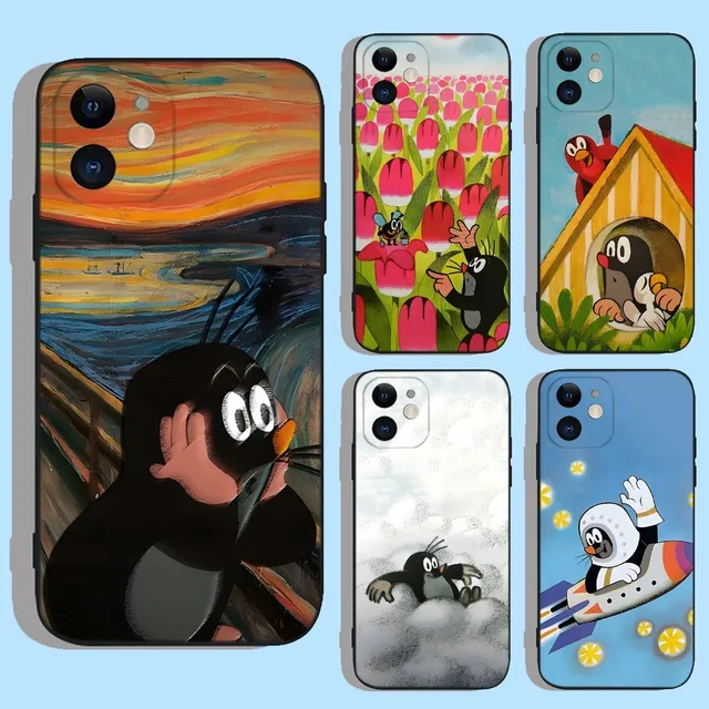 Etui na telefon Cartoon L-Little Mole do Apple iPhone 15,14,13,12,11,XS,XR,X,8,7,Pro,Max,Plus,mini Silicone Black Cover