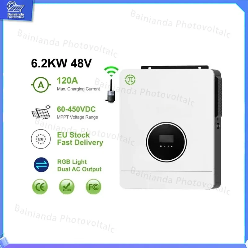6200W 48V Hybrid Solar Inverter with 120A MPPT Charge Controller EU Stock Grid Tied Off Grid Solar Power Inverter