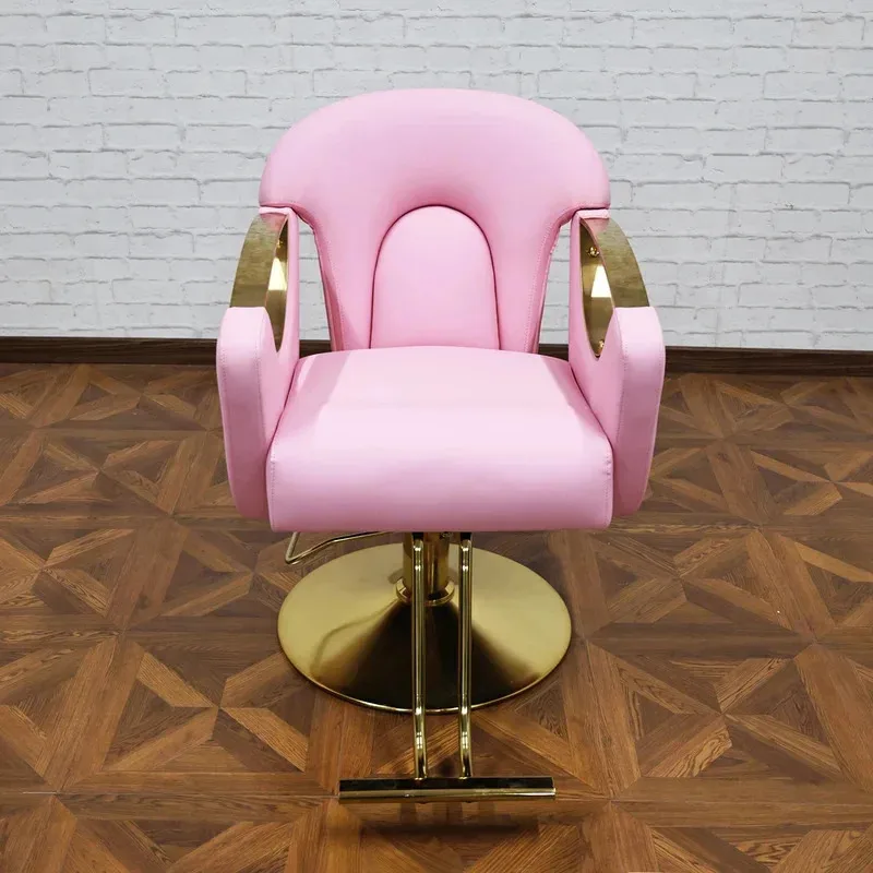 

Rotatable Hydraulic Chair for Barber Shop, Pink Chairs, New Design, Customizable Hair Salon Furniture, 360 ° Rotatable, Wholesal