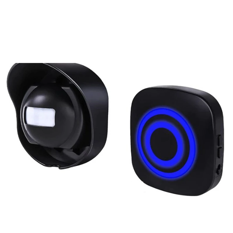 1 ชุด Gate Entry Visitor ประตู Bell CHIME Alert ALARM AC110-240V Wireless Motion Sensor Doorbell CHIME สีดํา (B)EU Plug