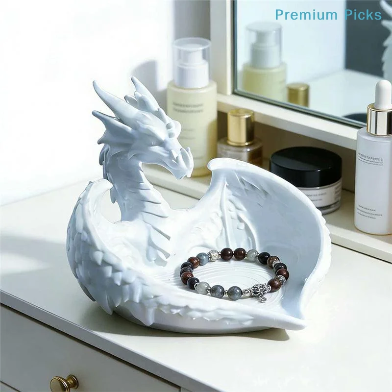 portableDragon Shaped Jewelry Storage Tray Matte Finish Resin Key Bracelet Organizer Decorative Trinket Dish for Desktop Decor