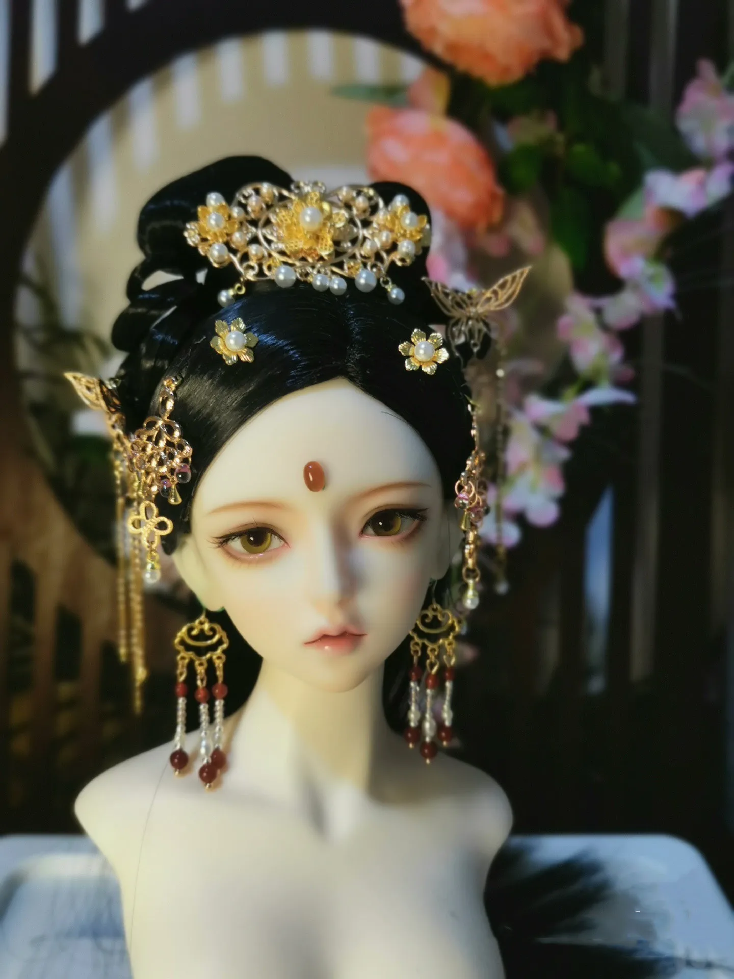 

Free Shipping Doll Earring Hairpin Toys, Gorgeous Gold Doll Accessories 1/4 1/3 BJD Headdress