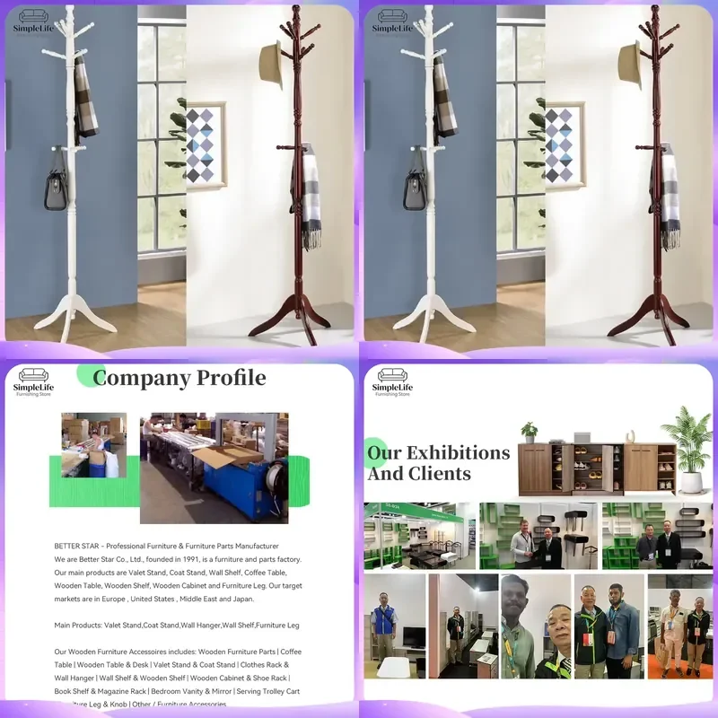 Modern Rubber Wood Coat Rack with Shelf Living Room Hall Tree Stand Freestanding Clothes Hanger Organizer Home Furniture